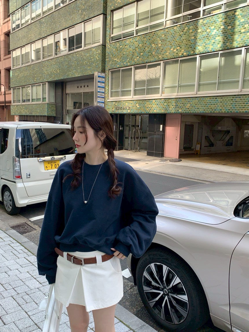 26Jun. 休閒慵懶圓領衛衣 韓版百搭褲裙 藍衣白褲