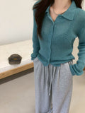 26Jun. 韓女慵懶感特殊機法微透視針織襯衫 湖藍/灰