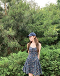 26Jun. 溫柔碎花裙 法式純棉小白花收腰連身裙 藍花