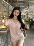 26Jun. 熱銷款女王回歸 面膜V領T恤 粉/灰