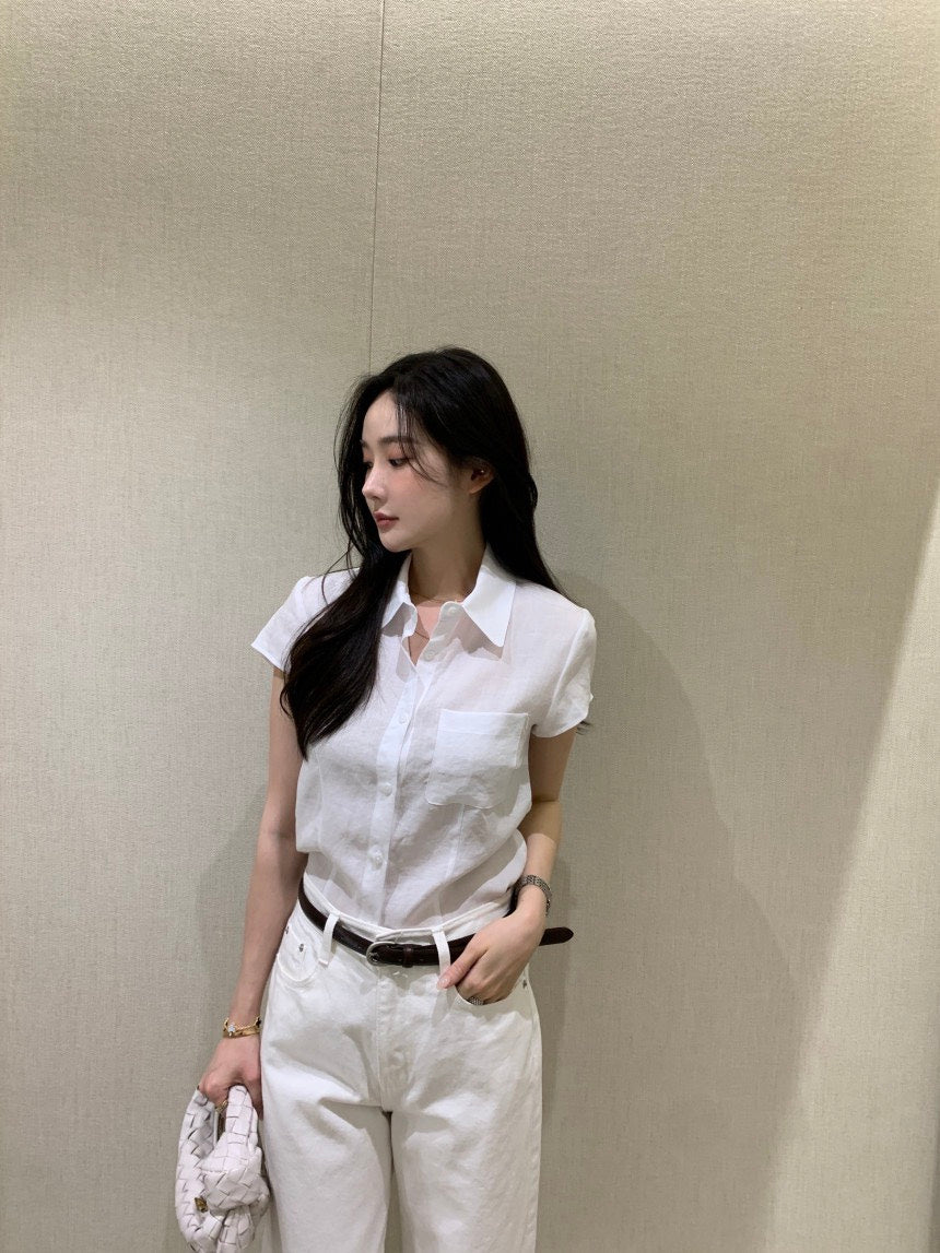 26Jun. 摩德納口袋簡約西式襯衫 白/咖