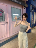 26Jun. 春夏薄款帶胸墊抓皺顯瘦背心 灰/黑