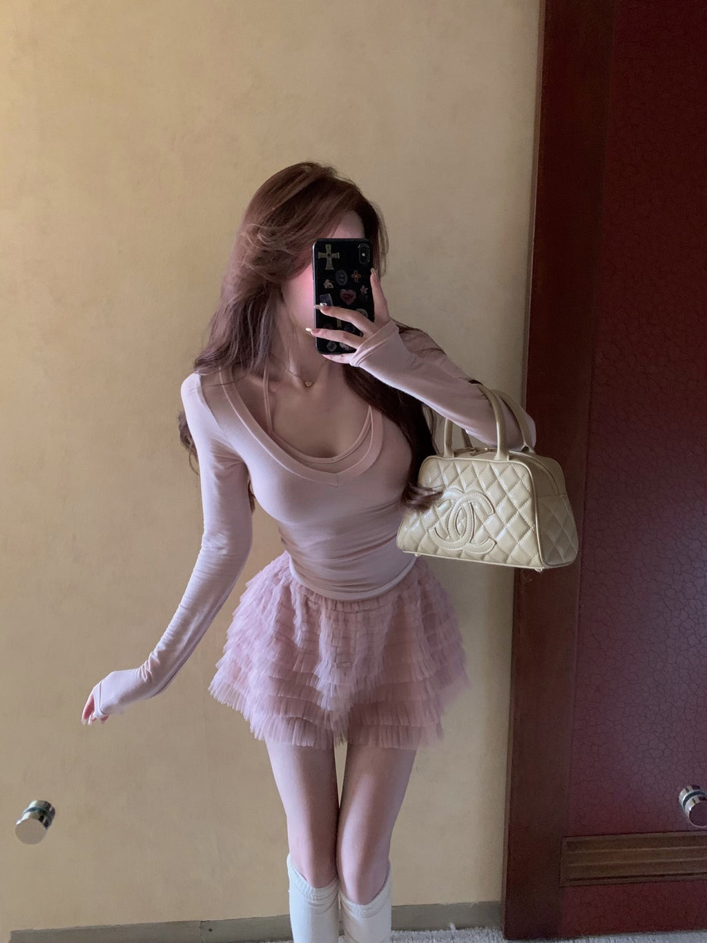 26Jun. 芭蕾少女 鎖骨掛脖假兩件式上衣 芭蕾蛋糕裙