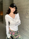 26Jun. 美式印花棉混麻連帽上衣 白/黑