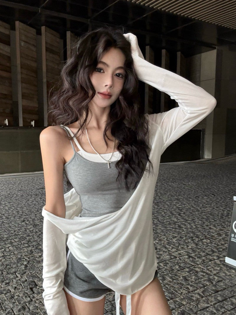 26Jun. 斬女outfit灰色系背心短褲 白色外罩衫