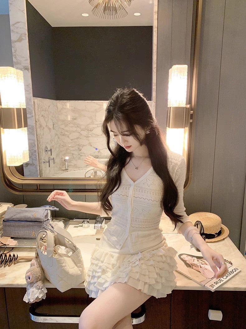 26Jun. 溫柔風少女花袖針織中袖開衫