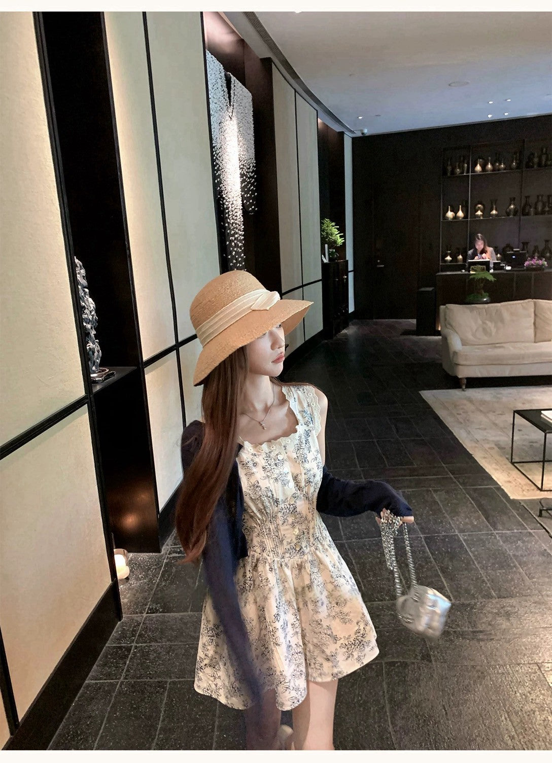 26Jun. 清冷夏夜印花收腰連身裙 勾花外套