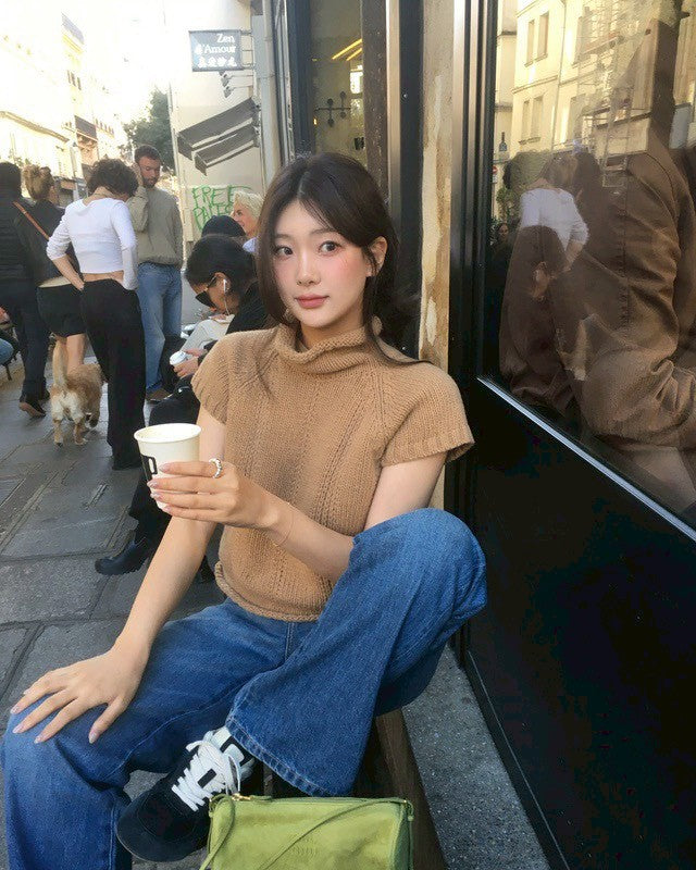 26Jun. 韓女氣質高領短袖毛衣 卡棕/炭黑