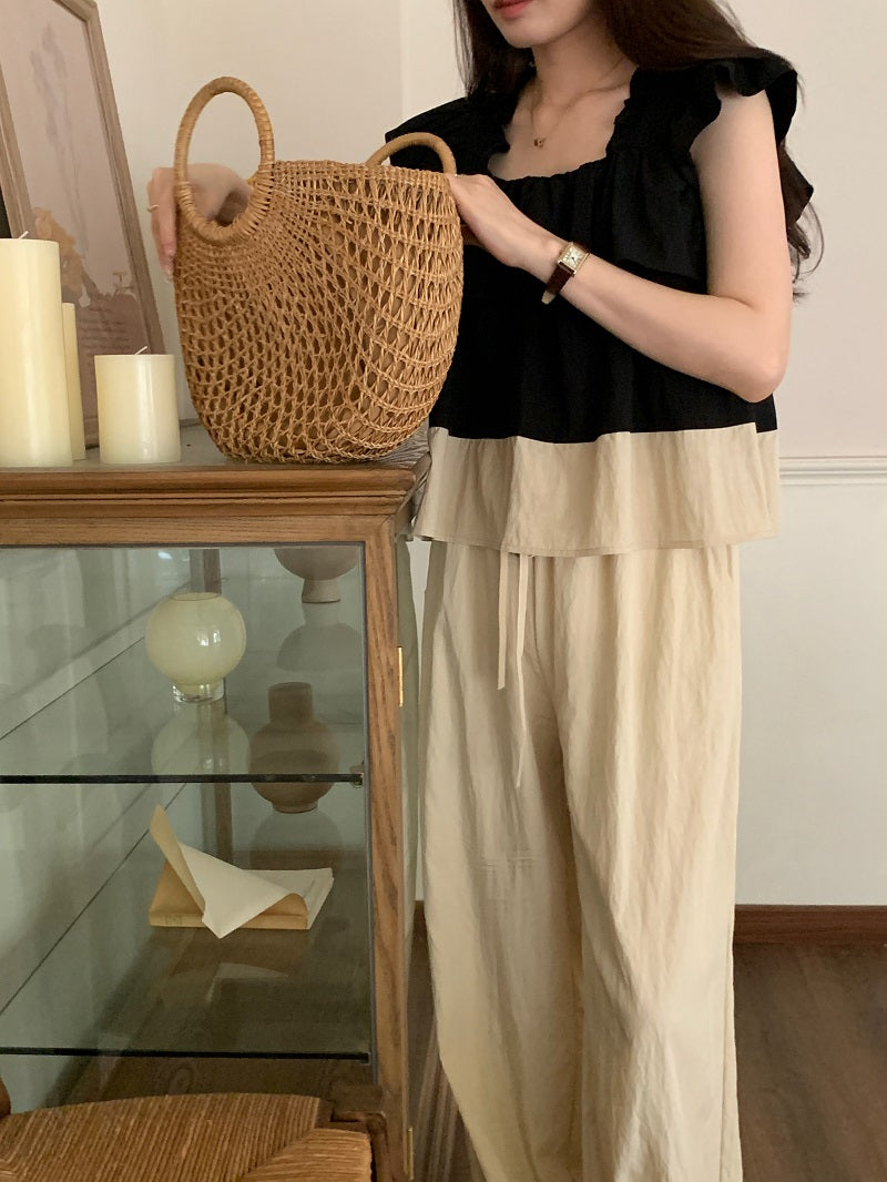 26Jun. 小飛袖拼色休閒褲套裝
