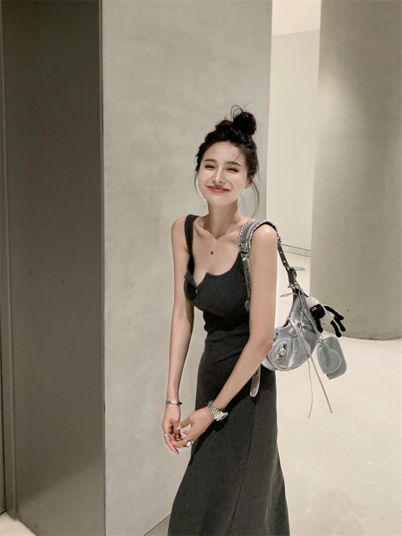 26Jun. 百搭純色鈕扣連身裙 灰