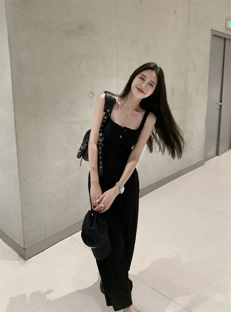 26Jun. 百搭純色鈕扣連身裙 黑