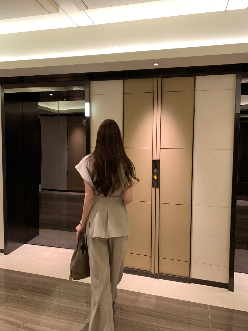 26Jun. 韓系女主氣質翻領長款襯衫闊腿褲套裝 卡其