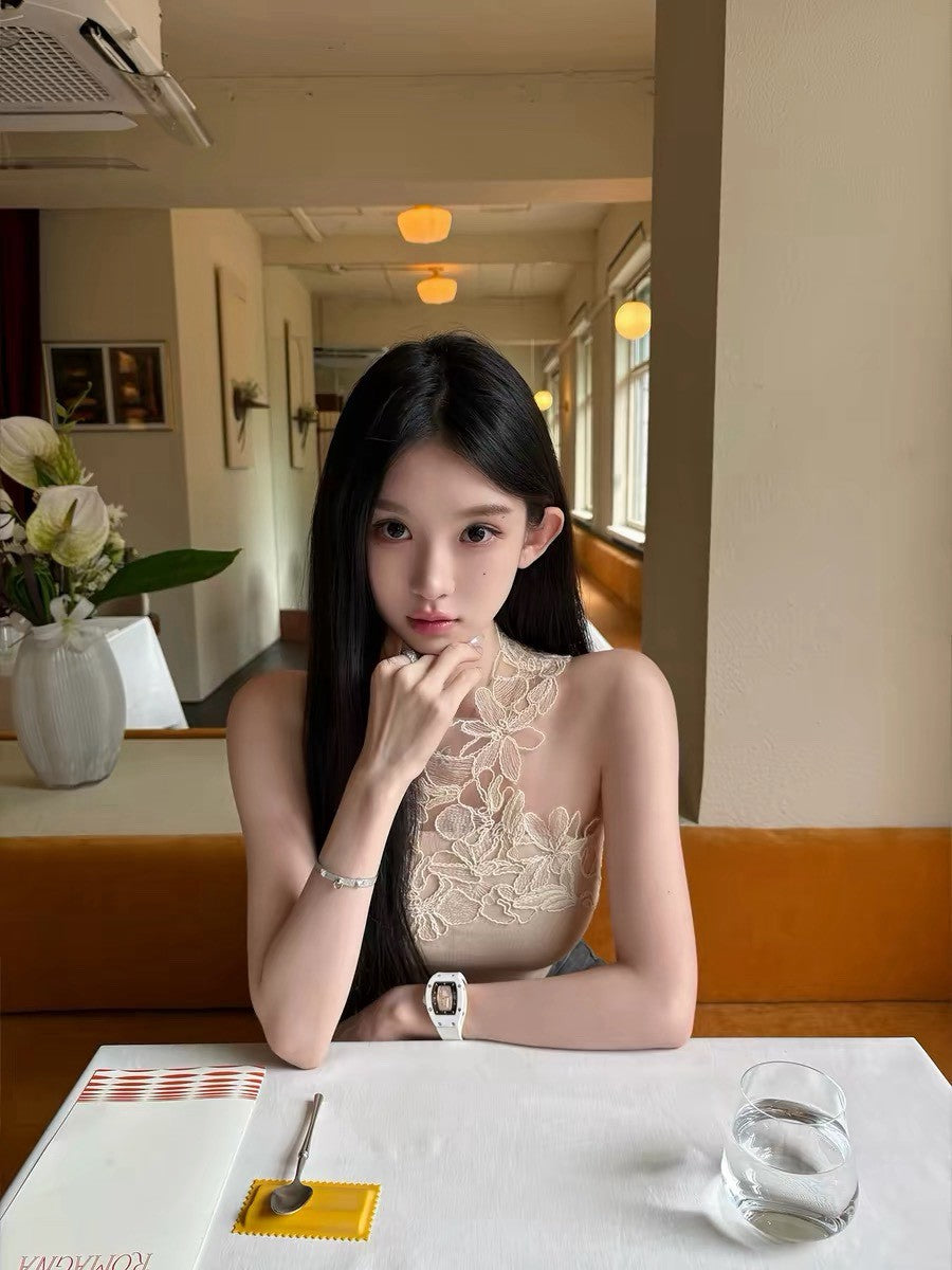 26Jul. 氣質lace訂做蕾絲花針織背心 杏