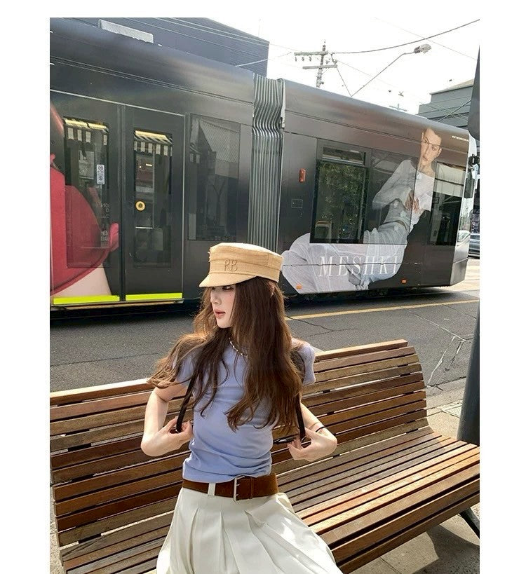 26Jun. 小而美圓領打底立體愛心造型上衣 紫藍/白/粉
