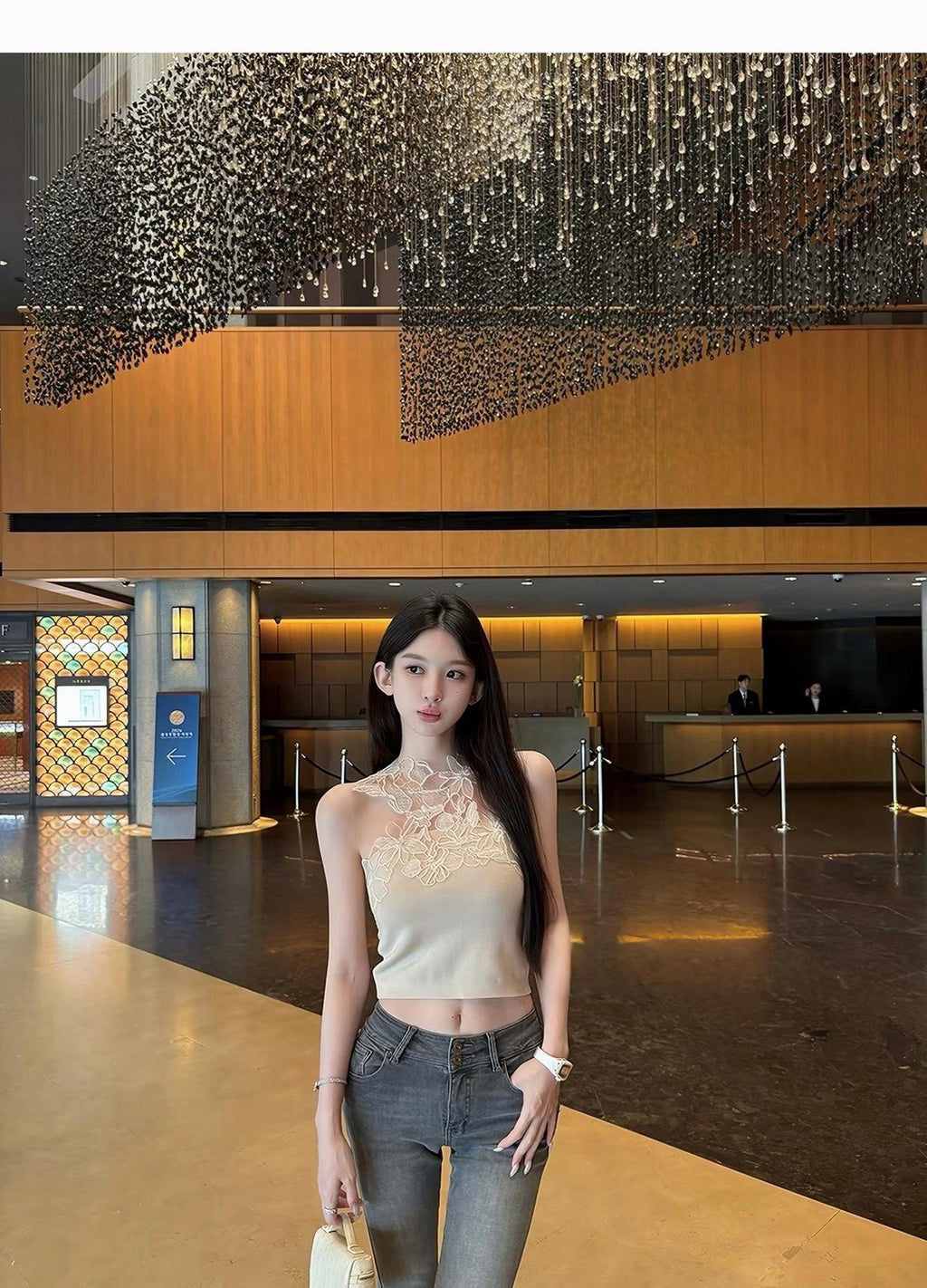 26Jul. 氣質lace訂做蕾絲花針織背心 杏