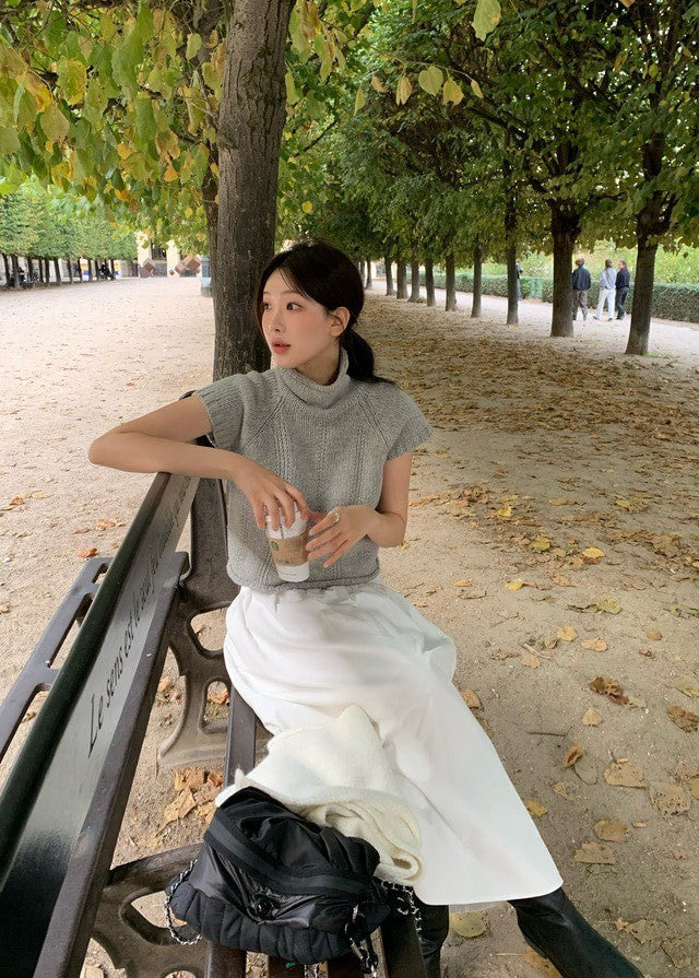 26Jun. 韓女氣質高領短袖毛衣 米白/灰