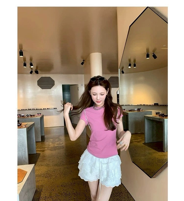 26Jun. 小而美圓領打底立體愛心造型上衣 紫藍/白/粉