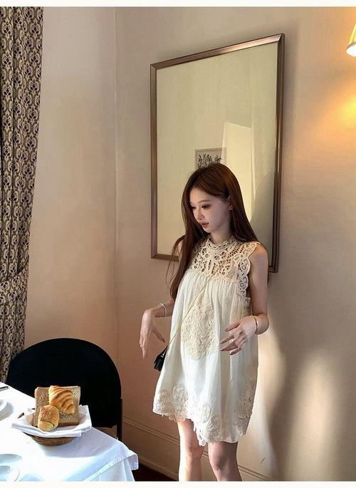 26Jul. 戀戀仲夏蕾絲重工茶歇裙 水梨白/咖