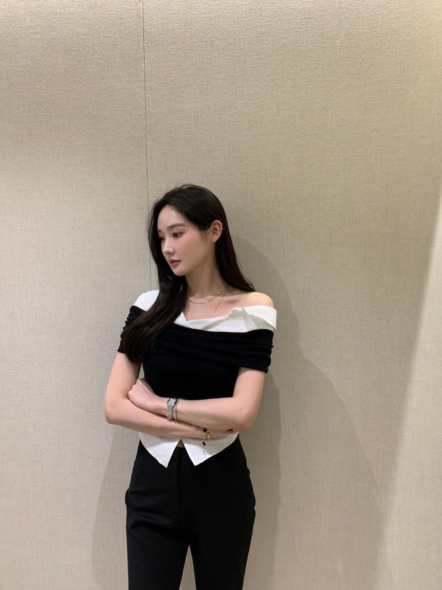 26Jun. Elle庫尼假兩件式襯衫上衣 黑