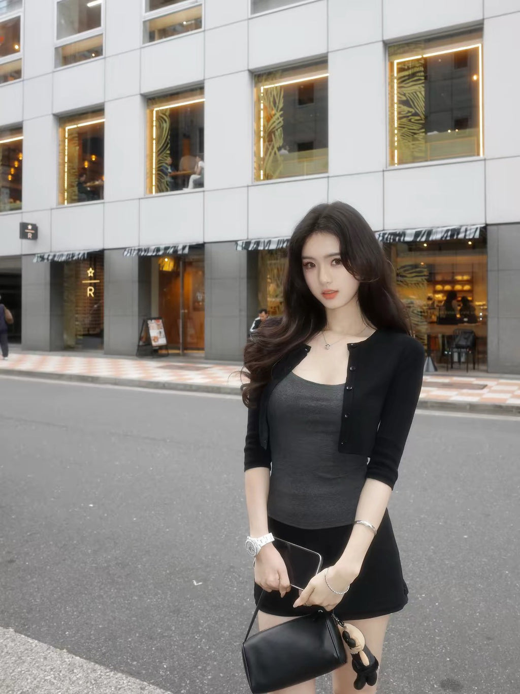 26Jul. 氣質美女胸墊背心外套兩件組 黑灰