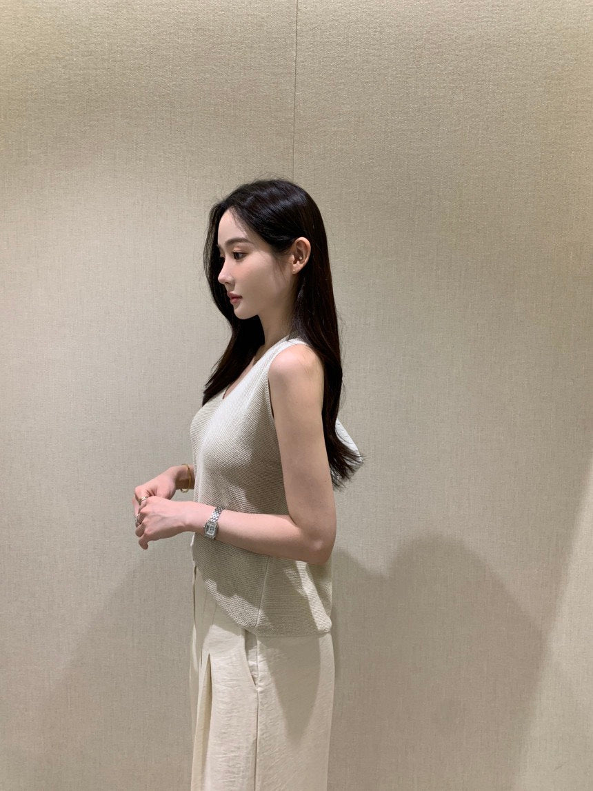 26Jun. 涼爽織紡V領後背交叉背心 杏