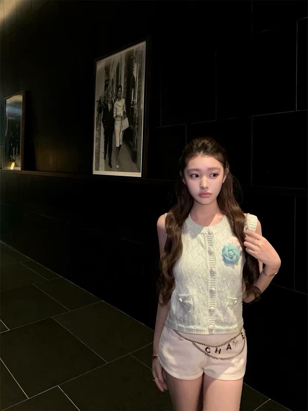26Jul. 薄荷小香圓領鈕扣針織菱格背心（無胸花）