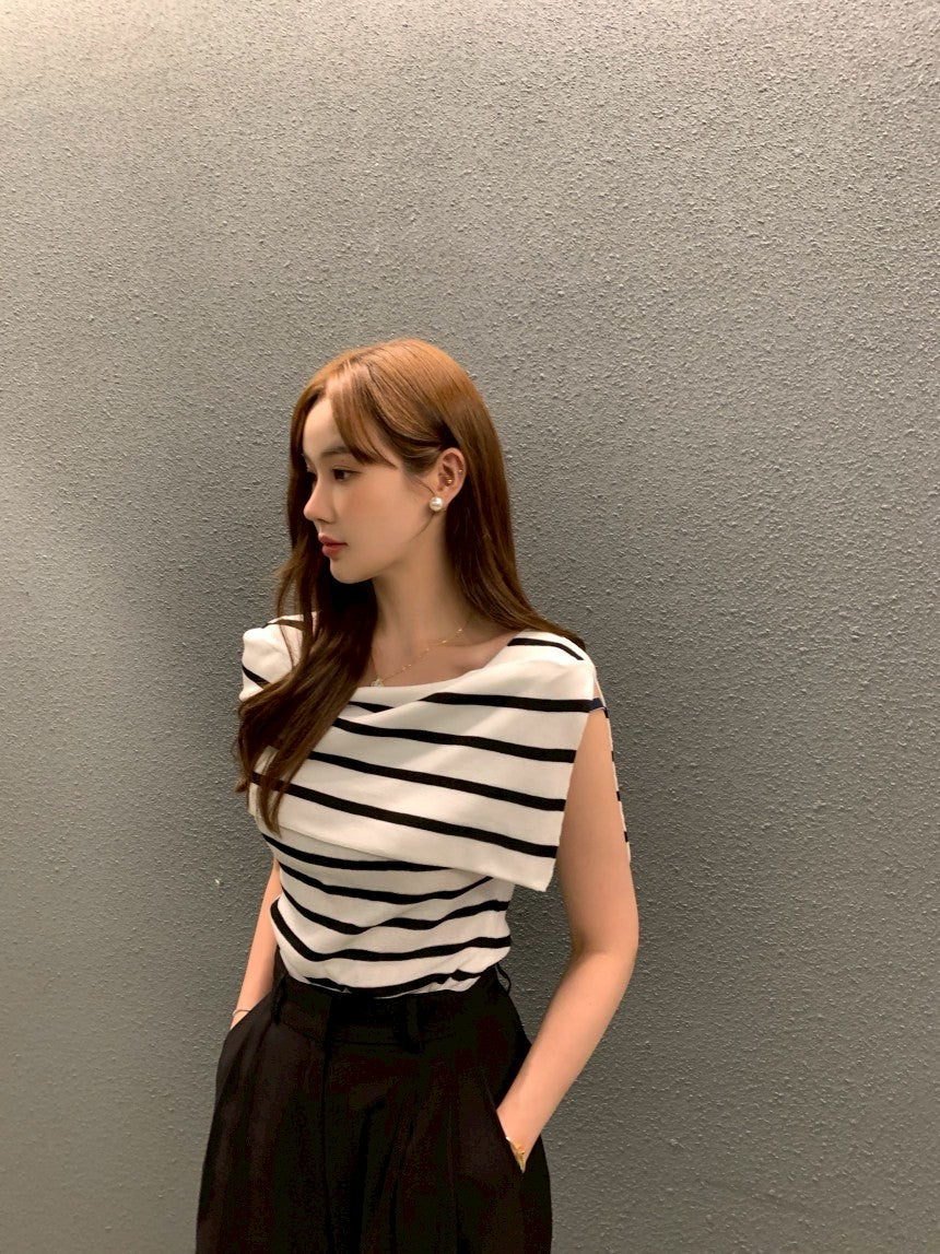 26Jun. 韓chic 特殊雙翻領春夏短上衣 淺卡其/條紋