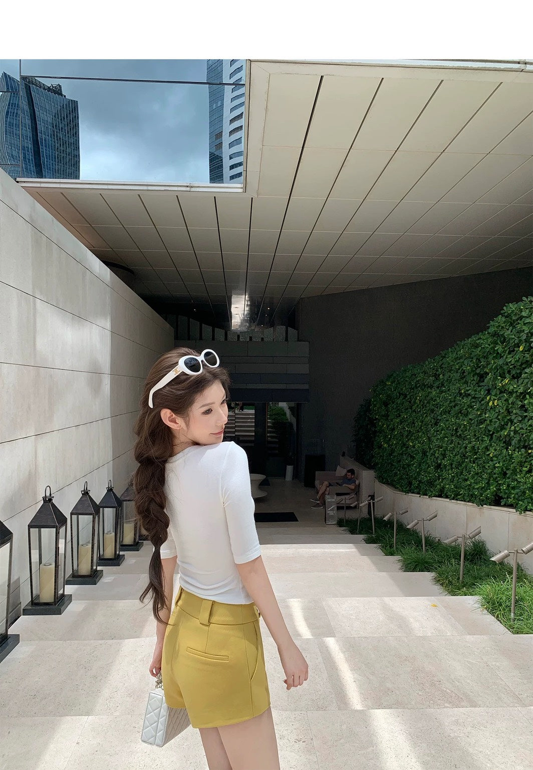 26Jun. 超好搭韓女氣質五分袖U領上衣 白/紫