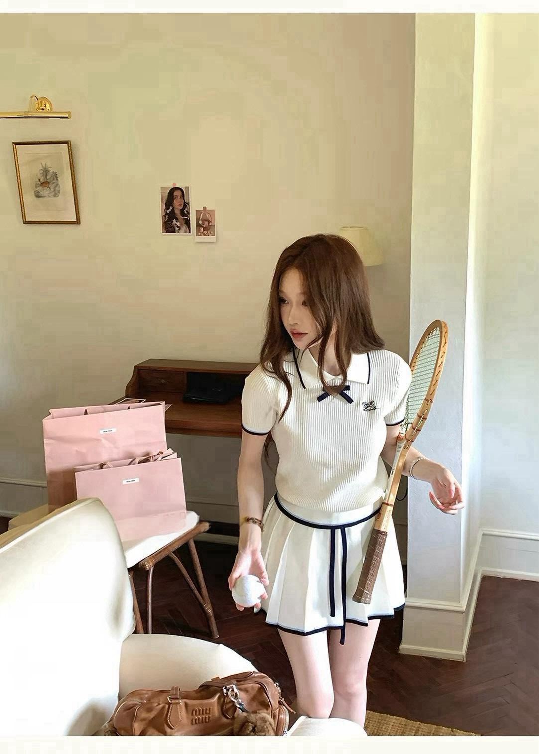 26Sep. Easy fitting 新款種愛少女網球針織套裝 白