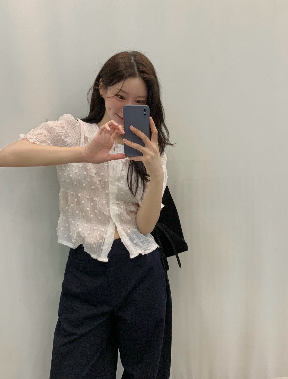 26Sep. 甜美娃娃領花摺雪紡上衣 白