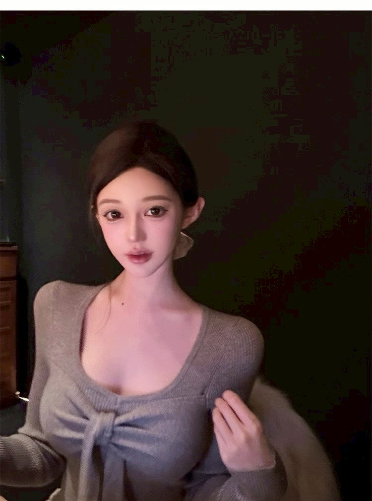 26Jun. 氣質雙面綁帶美貴人針織上衣 卡其