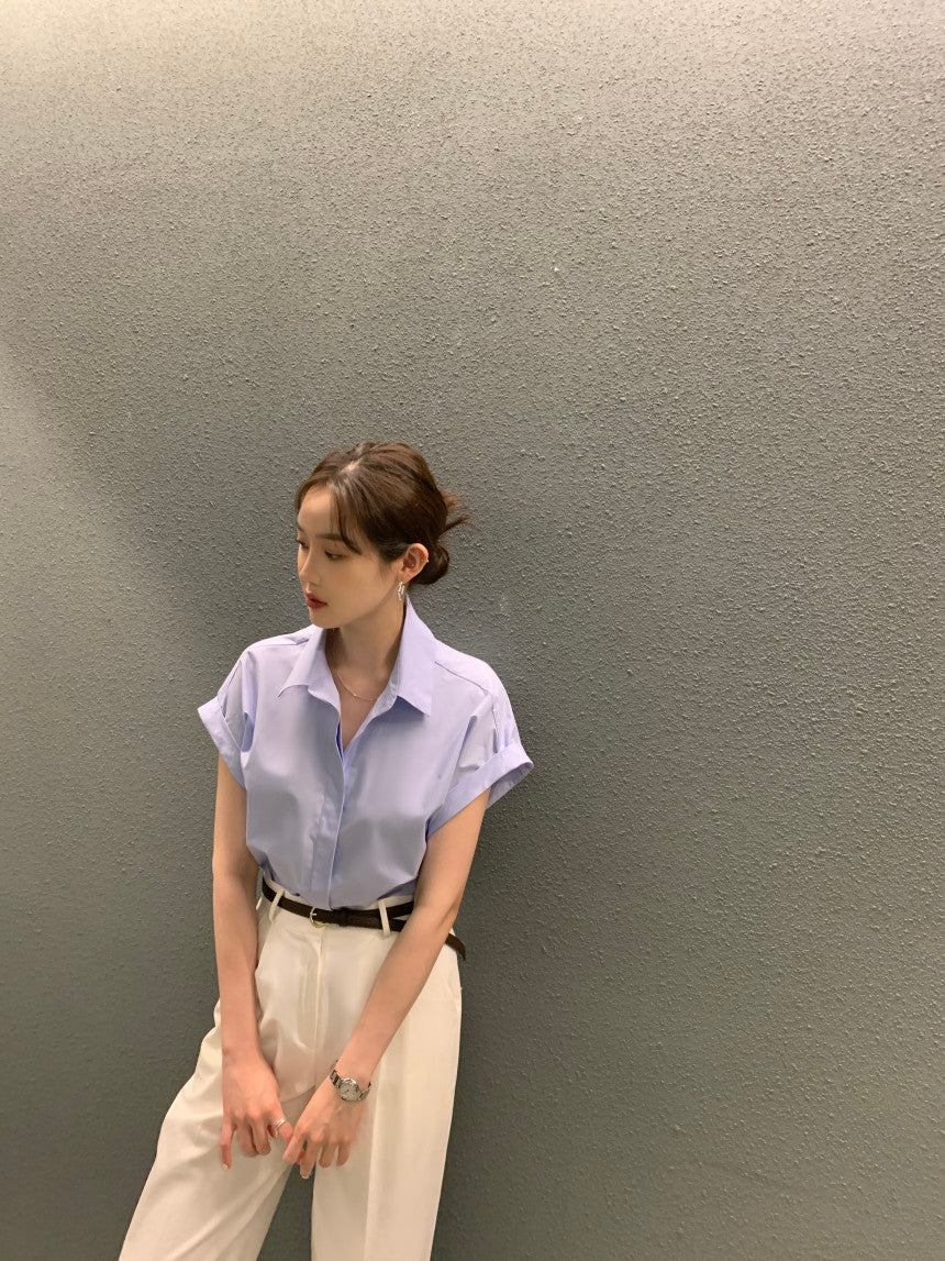 26Jun. 簡約摺袖襯衫 藍