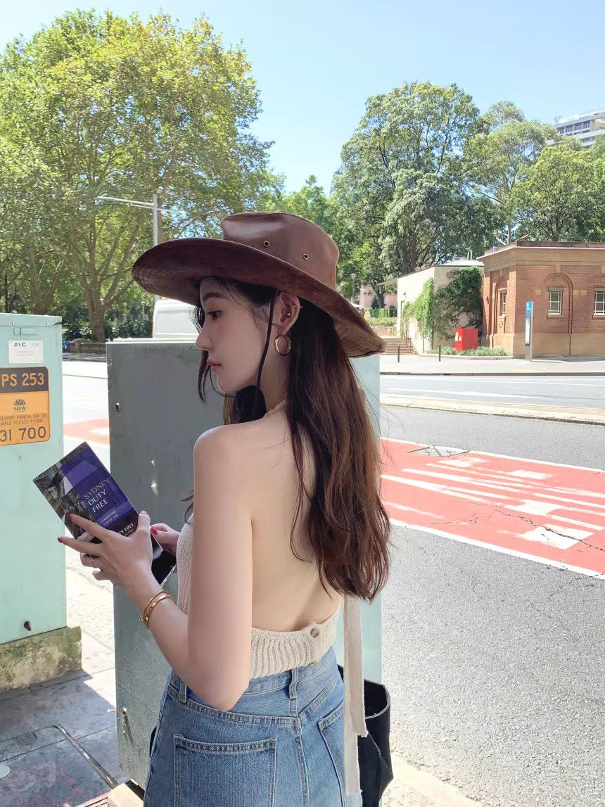 26Jun. 氣質綁帶美背針織背心 米白