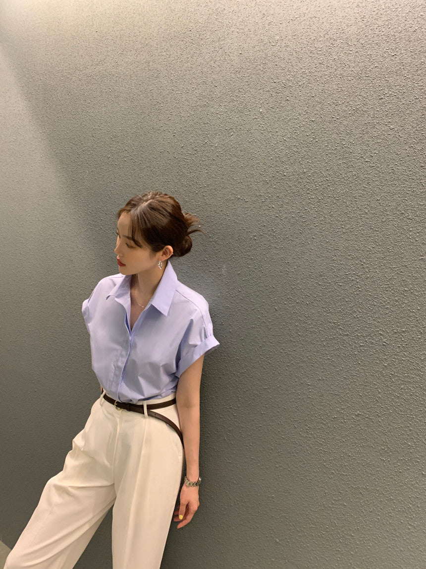 26Jun. 簡約摺袖襯衫 藍