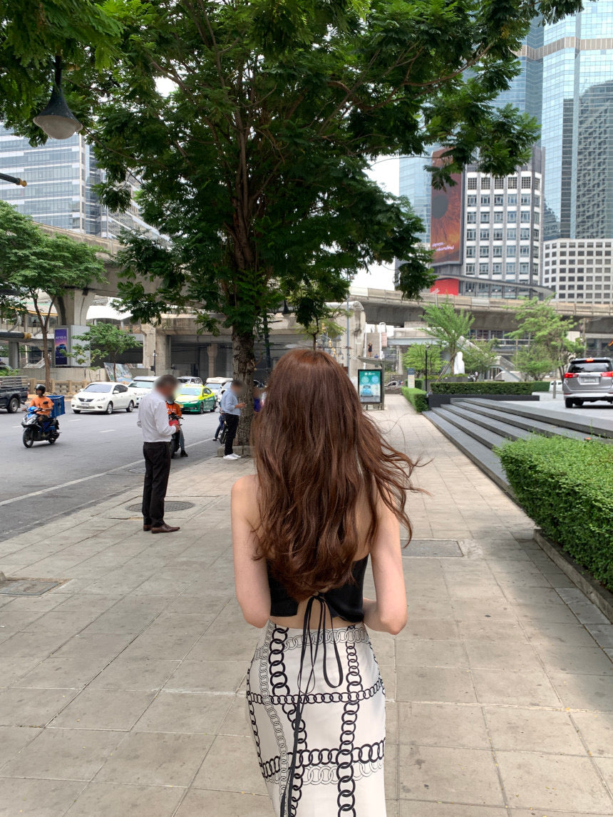 26Jun. 後背綁帶平口上衣 老錢幾何半身魚尾裙