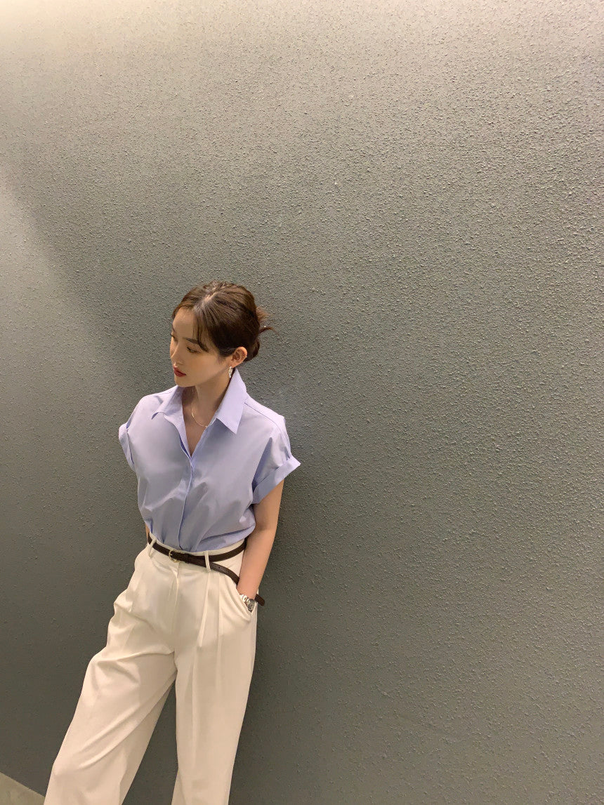 26Jun. 簡約摺袖襯衫 藍