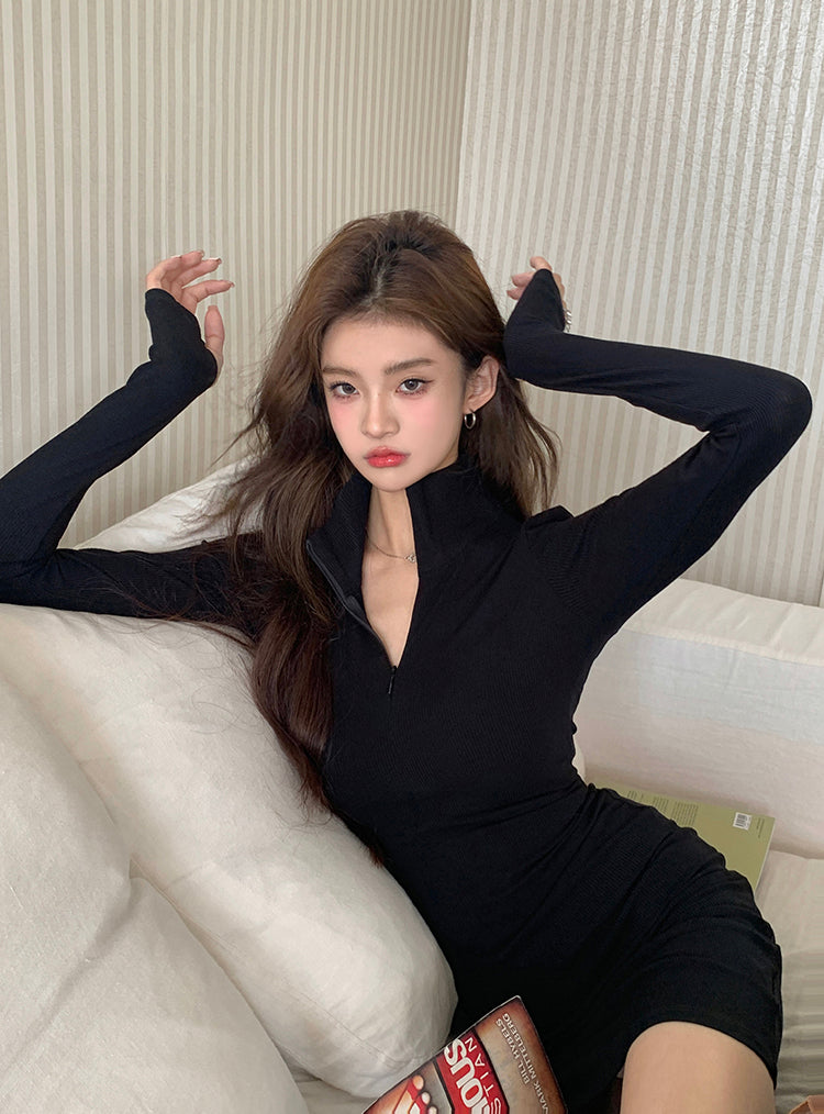 26Jun. 半高領歐美性感包臀連身裙 黑