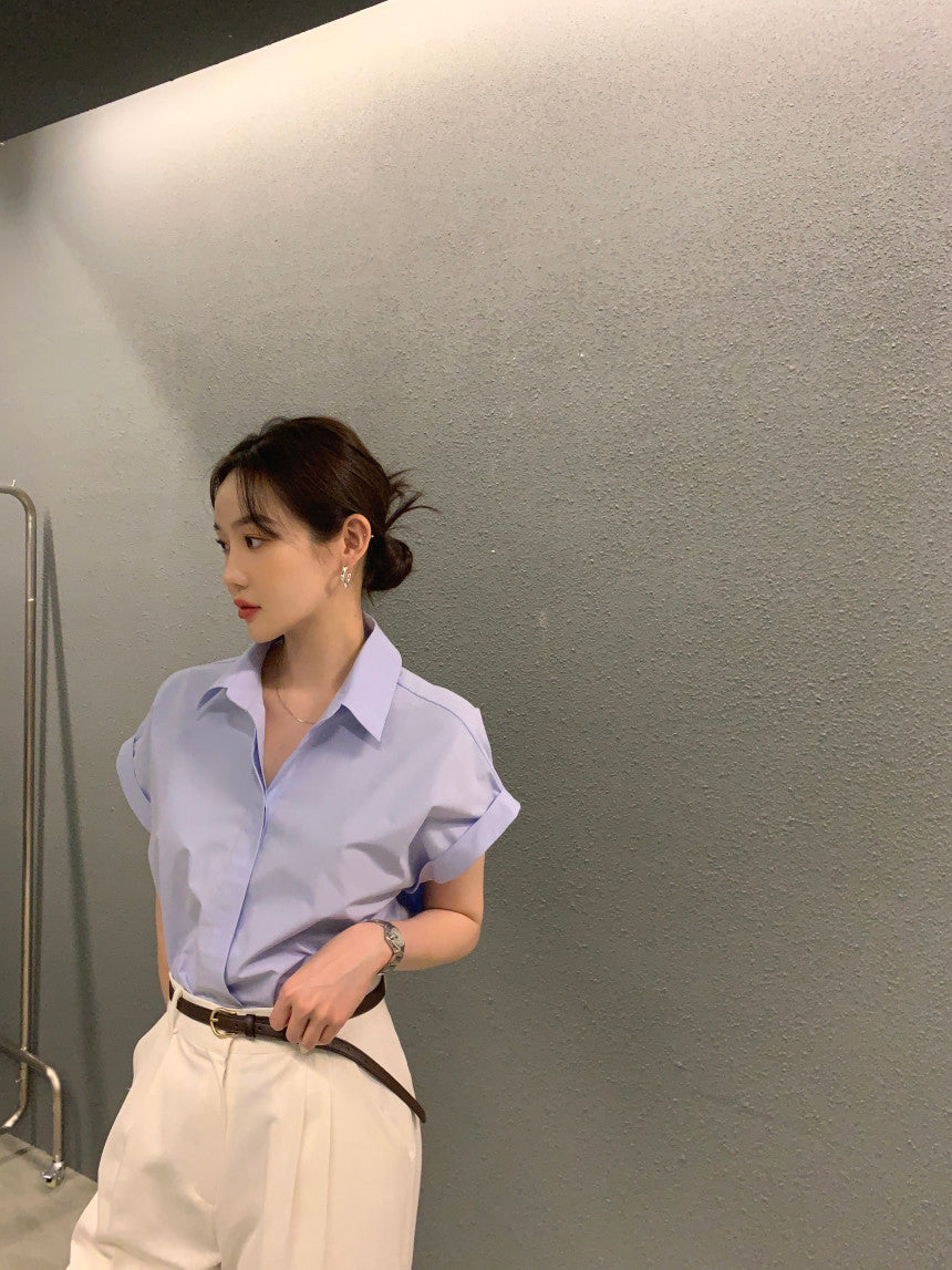 26Jun. 簡約摺袖襯衫 藍