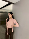 26Jun. 法式新款掛脖飄帶氣質上衣 粉/藍