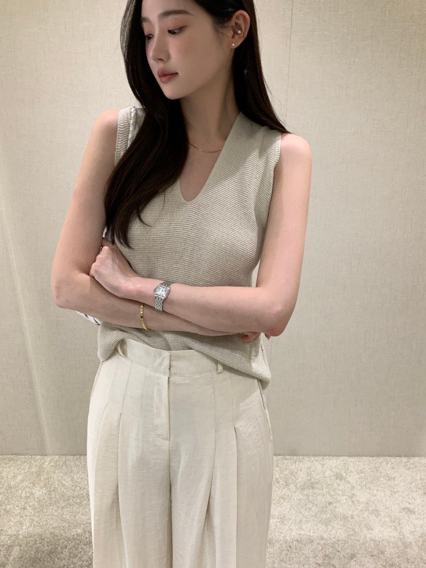 26Jun. 涼爽織紡V領後背交叉背心 杏