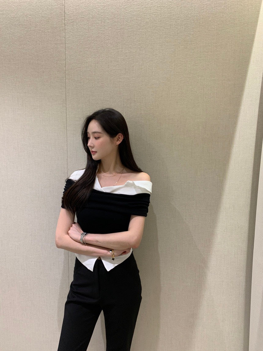 26Jun. Elle庫尼假兩件式襯衫上衣 黑