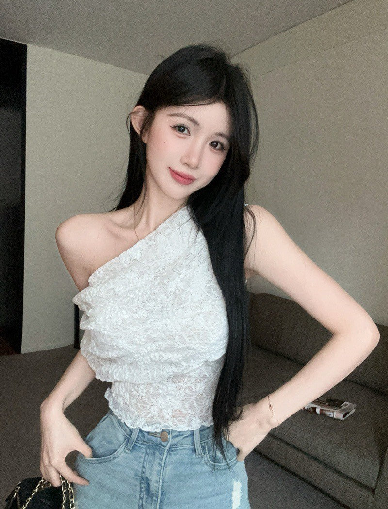 26Jun. 氣質斜肩蕾絲上衣 白
