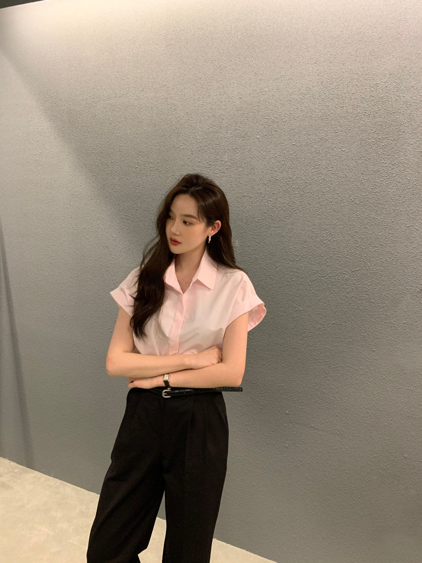 26Jun. 簡約摺袖襯衫 粉