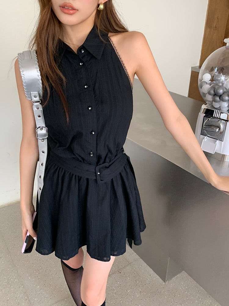 26Jun. 春芳蕩漾背心式收腰垂墜連身裙 黑