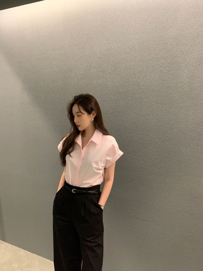 26Jun. 簡約摺袖襯衫 粉