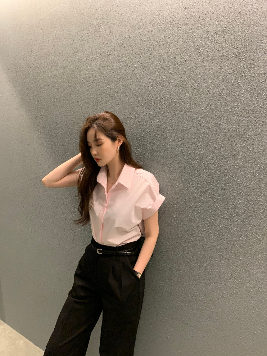 26Jun. 簡約摺袖襯衫 粉