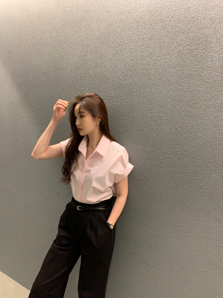 26Jun. 簡約摺袖襯衫 粉