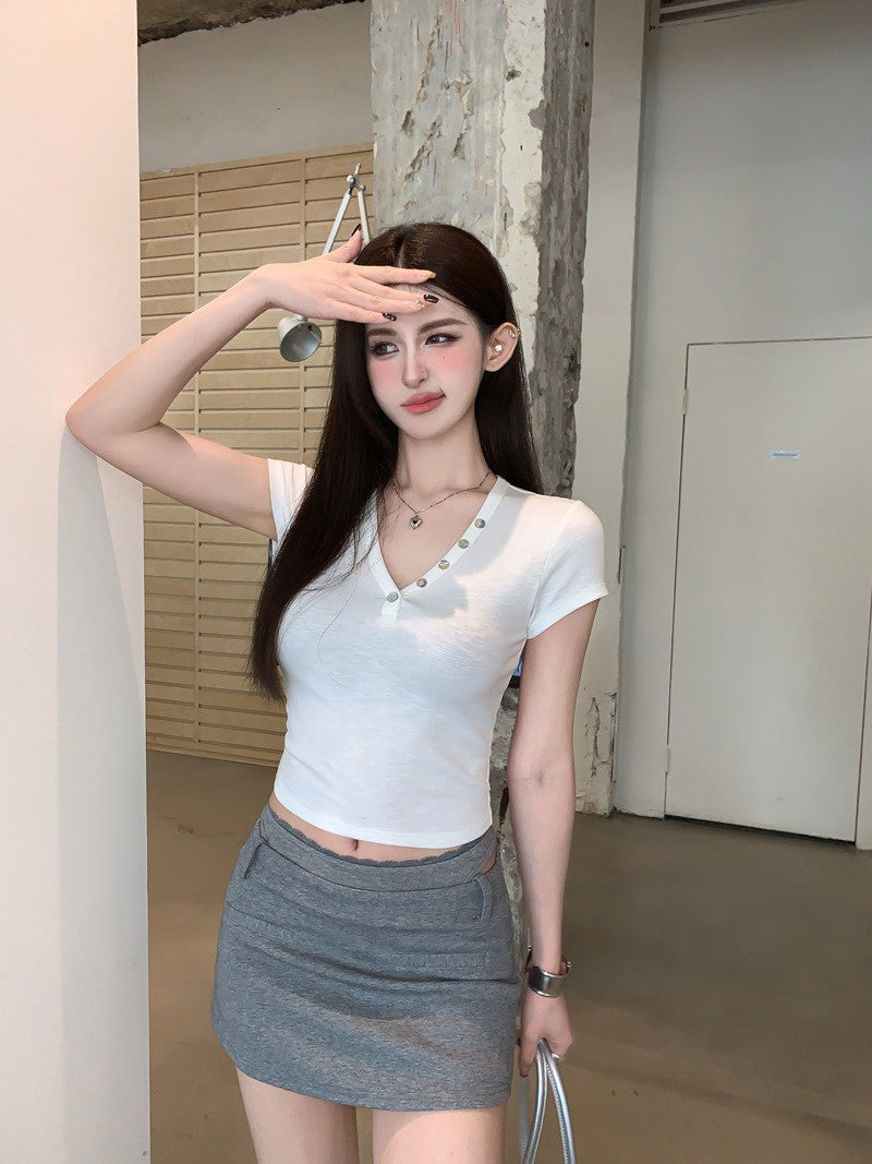 26Jun. 性感假兩件燙鑽中低腰半身裙 3色（加購價不單售）