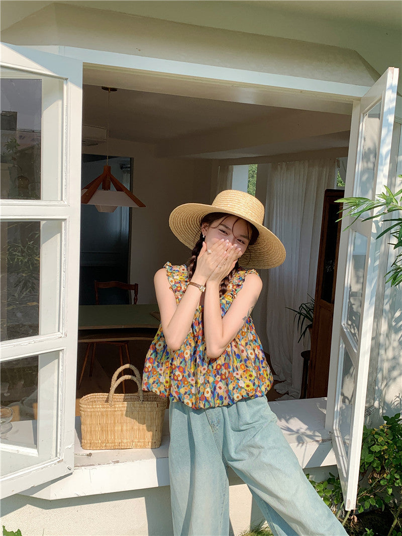 26Jun. 油畫小碎花無袖上衣