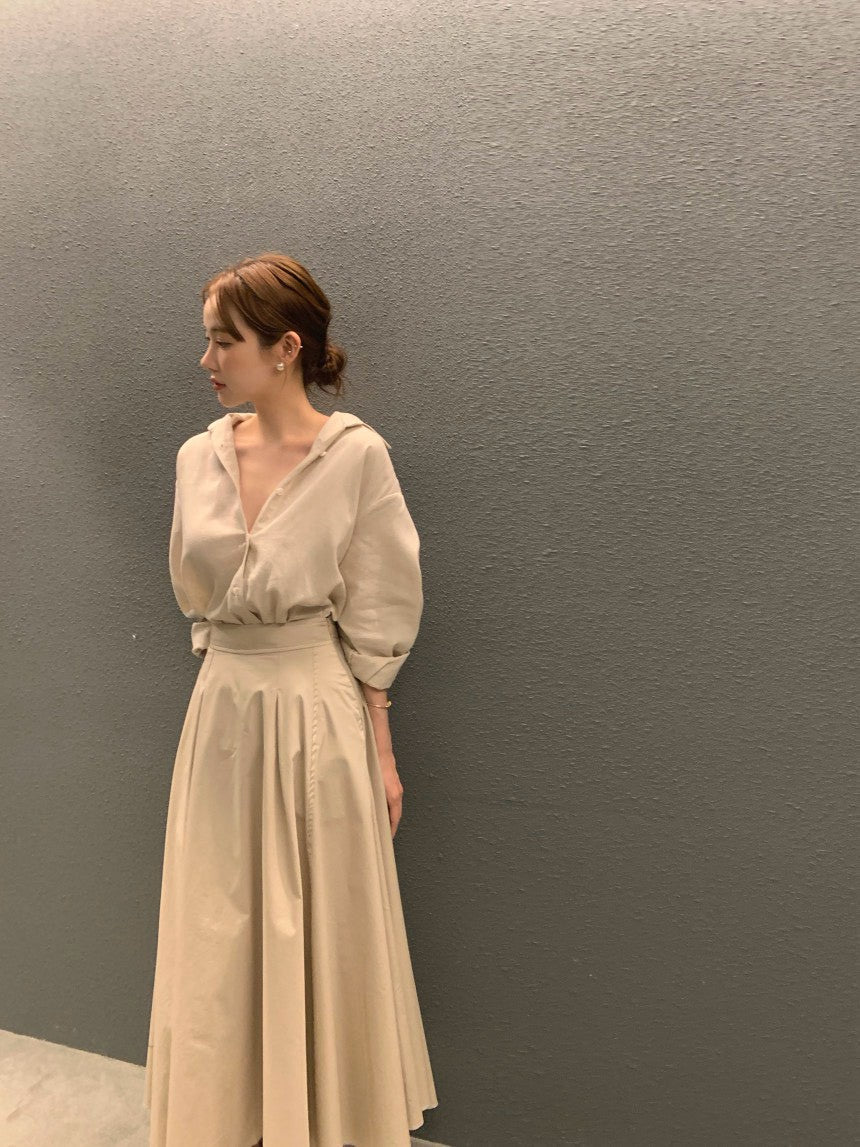 26Sep. 簡約通勤 卡其色大翻領襯衫
